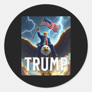 Präsident Trump fährt einen Adler. Patriotic Polit Runder Aufkleber
