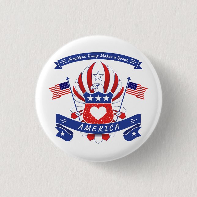 Präsident Trump macht ein großes AMERIKA Button (Vorderseite)
