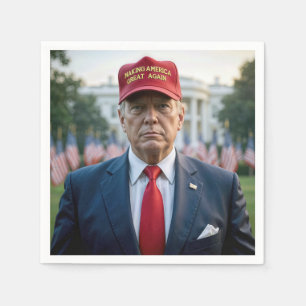 Präsident Trump mit einer roten Mütze Serviette