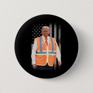 Präsident Trump Müllwagen Arbeiter Weste USA Flagg Button