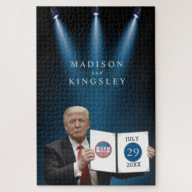Präsident Trump 🇺 ✨ Patriotic Wedding Custom Puzzle (Vertikal)