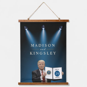 Präsident Trump 🇺 ✨ Patriotic Wedding Custom Wandteppich Mit Holzrahmen