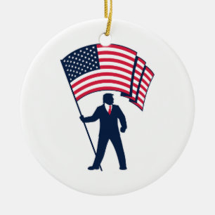 Präsident Trump trägt die Flagge der USA Keramik Ornament