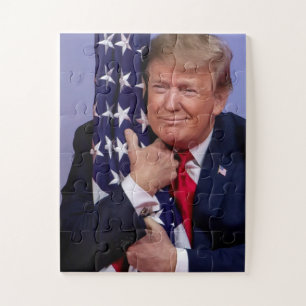 Präsident Trump umarmt die amerikanische Flagge Puzzle