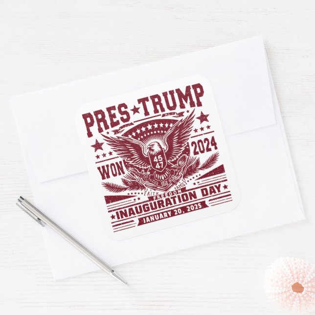 Präsident Trump Won 2024 Quadratischer Aufkleber (Umschlag)