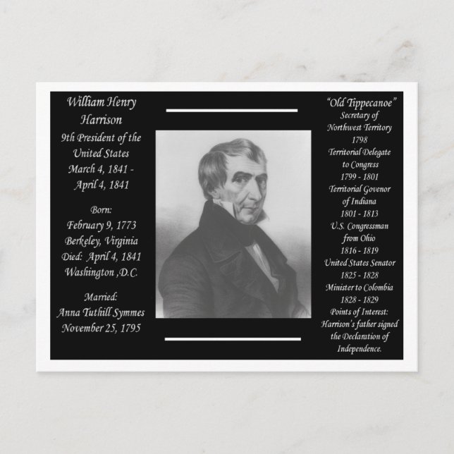 Präsident Willam Henry Harrison Postkarte (Vorderseite)