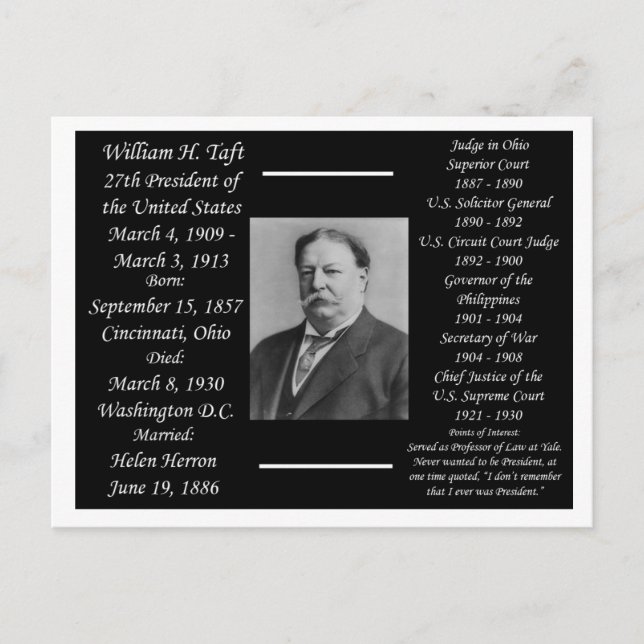 Präsident William H Taft Postkarte (Vorderseite)