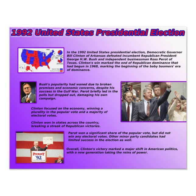 Präsidentschaftswahl 1992 im Vereinigten Staat Fotodruck (Vorne)