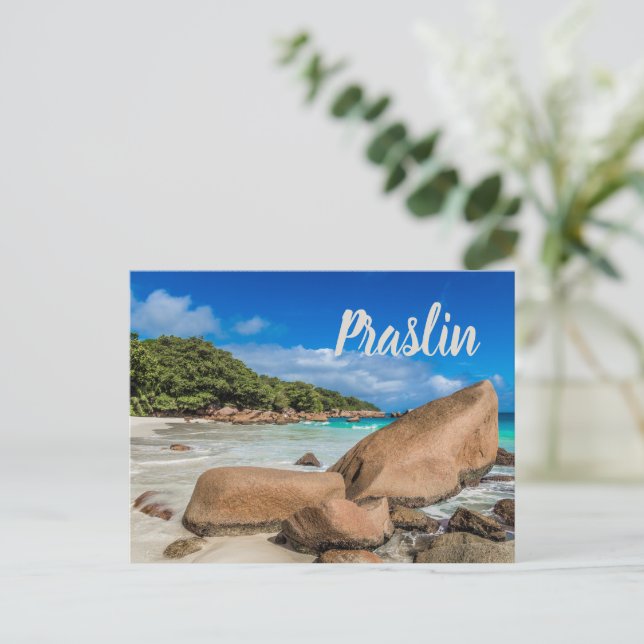 Praslin Seychelles Island Anse Lazio Beach Geschen Postkarte (Stehend Vorderseite)