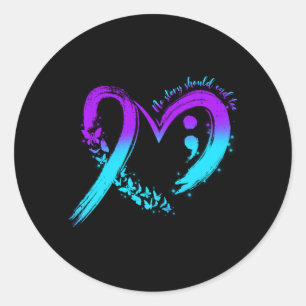 Präventionsbewusstsein Herz Türkis und Lila Band Runder Aufkleber