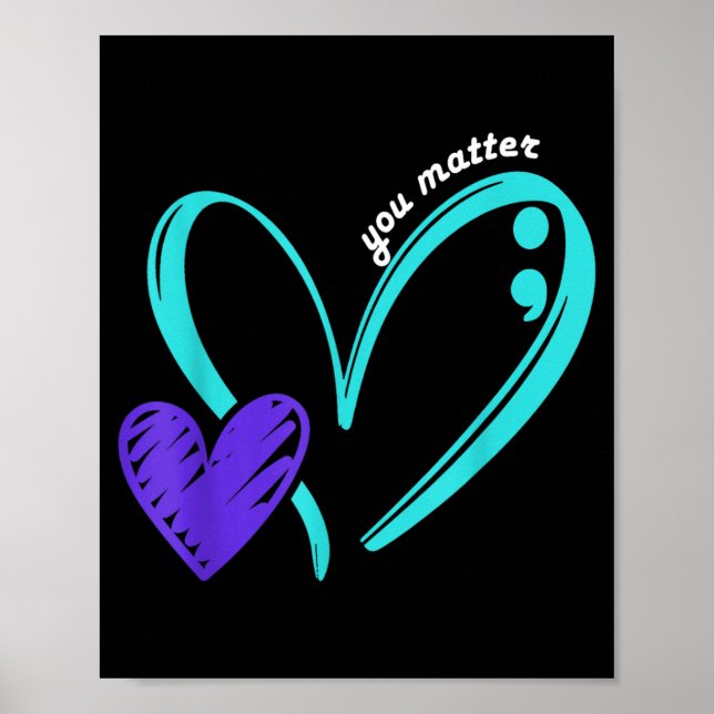 Präventionsbewusstsein Teal Purple Heart Kunst Poster (Vorne)