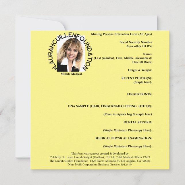 Präventionsformular für vermisste Personen (alle A Einladung (Vorderseite)