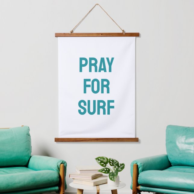 Pray for Surf Turquoise Ocean Beach Coastal Theme Wandteppich Mit Holzrahmen (Wohnzimmer)
