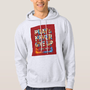 Pray & Never Give Up – Metallic Tech Schrift T-Shi Hoodie