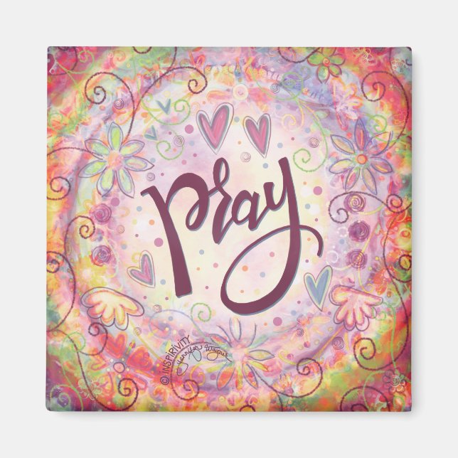 Pray Pink Floral Trendy Inspiration Glaube Magnet (Vorne)