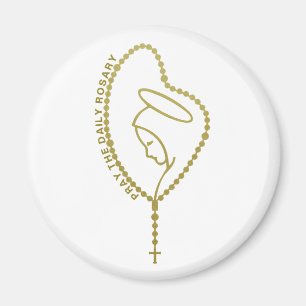 PRAY THE DAILY ROSARY JUNGFRAU MARY GOLD MAGNET