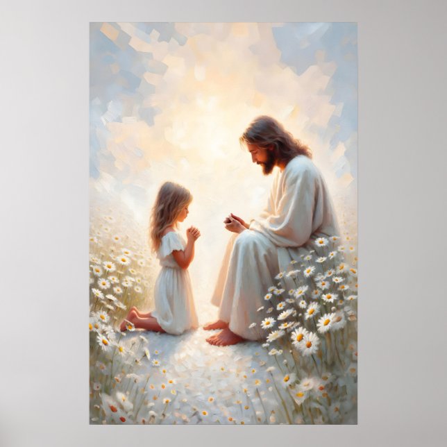 Pray With Me Jesus and Girl Painting Christian Poster (Vorne)