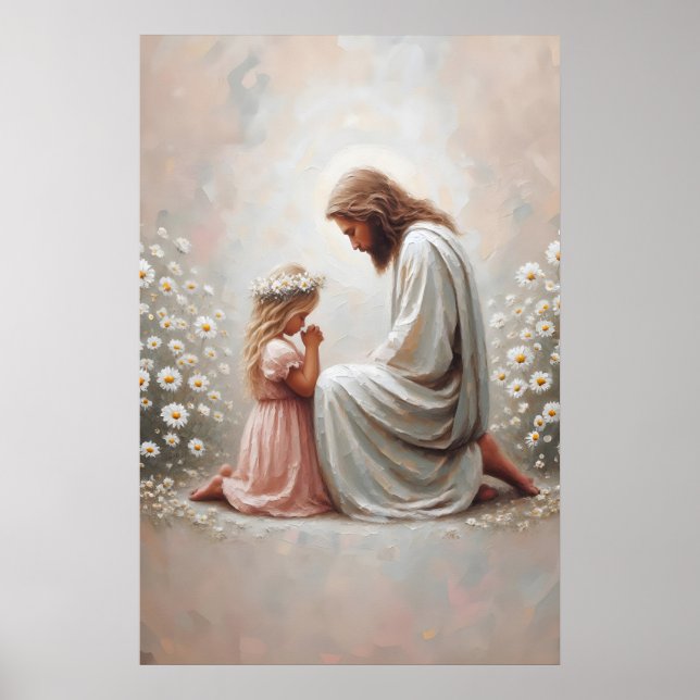 Pray With You Jesus and Girl Jesus and Kids Christ Poster (Vorne)