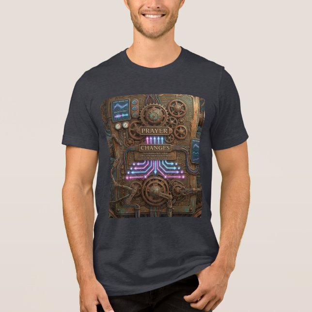 Prayer Changes – Futuristic Steampunk Machine T-Sh Tri-Blend Shirt (Vorderseite)