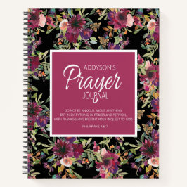 Prayer Journal Burgundy Pink Floral Black Notizbuch