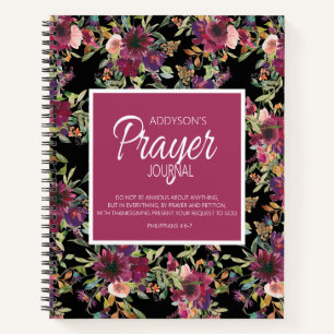 Prayer Journal Burgundy Pink Floral Black Notizbuch