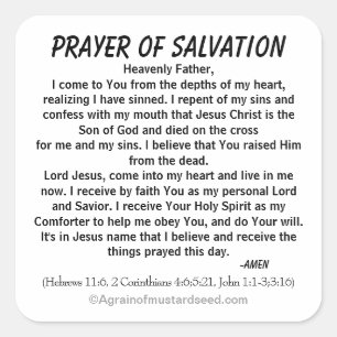 PRAYER OF SALVATION QUADRATISCHER AUFKLEBER