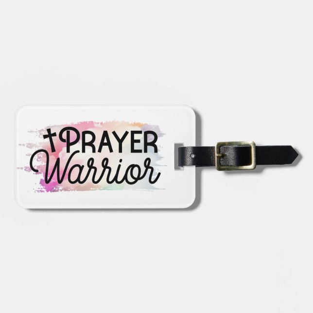 PRAYER WARRIOR Christliches Zitat und Kreuz Gepäckanhänger (Vorderseite horizontal)