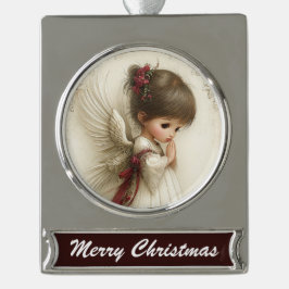 Prayerful Angel – Christmas Banner Design Banner-Ornament Silber