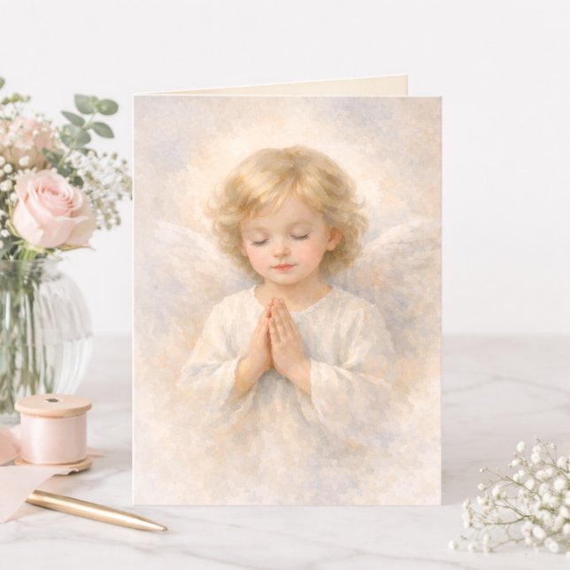 Praying Angel Child Watercolor Religious Karte (Von Creator hochgeladen)