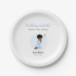 Praying Baby Boy Blue Baptism Party Paper Plates Pappteller