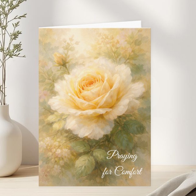 Praying for Comfort Christian Yellow Rose Sympathy Karte (Von Creator hochgeladen)