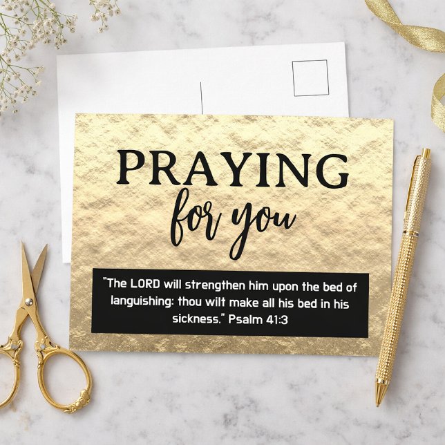 Praying For You Gold Get Well Soon Bible Verse Postkarte (Von Creator hochgeladen)