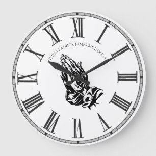 Praying Hand BlackWhite Personalisiert Church Fait Große Wanduhr