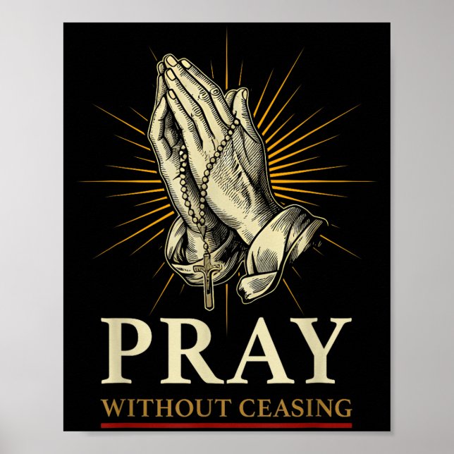 Praying Hands Jesus Cross Rosary Faith Devotion Pr Poster (Vorne)