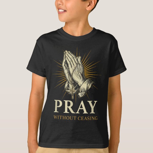 Praying Hands Jesus Cross Rosary Faith Devotion Pr T-Shirt (Vorderseite)