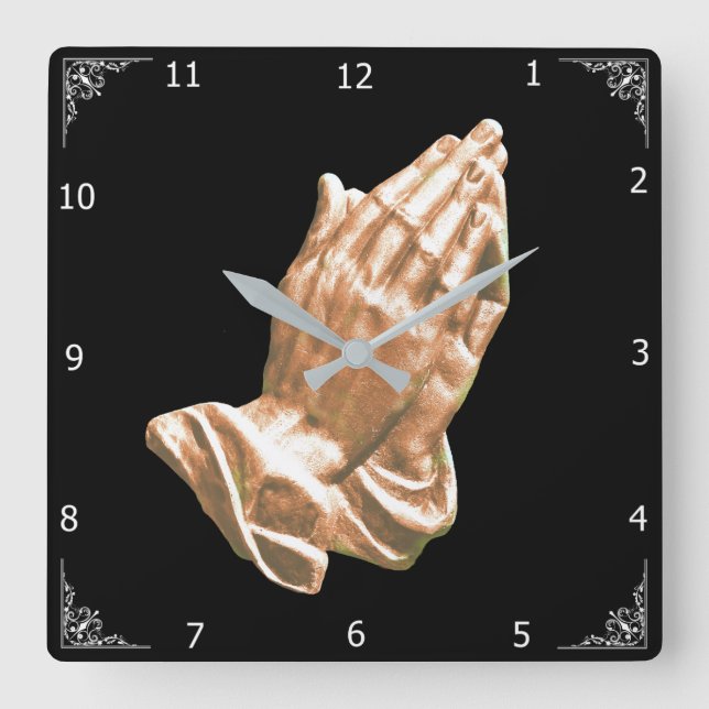 PRAYING HANDS QUADRATISCHE WANDUHR (Vorderseite)