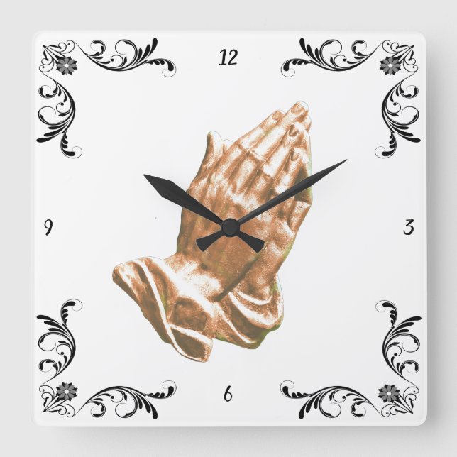 PRAYING HANDS QUADRATISCHE WANDUHR (Vorderseite)