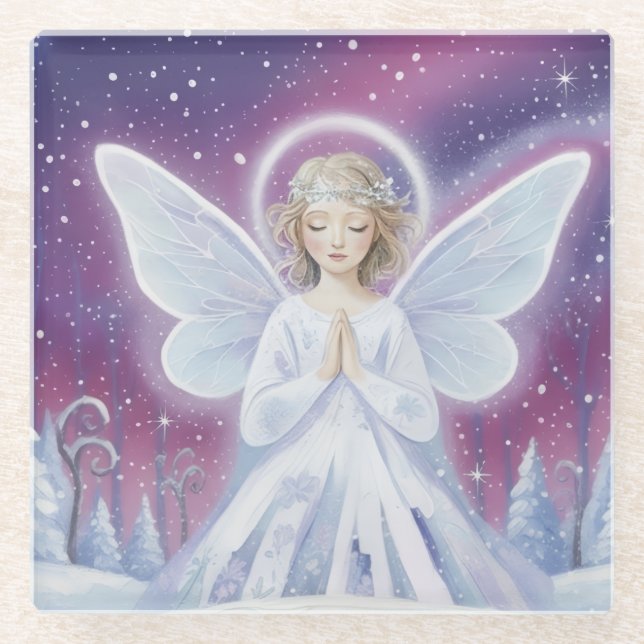 PrayingWinterAngel Glasuntersetzer (Vorderseite)