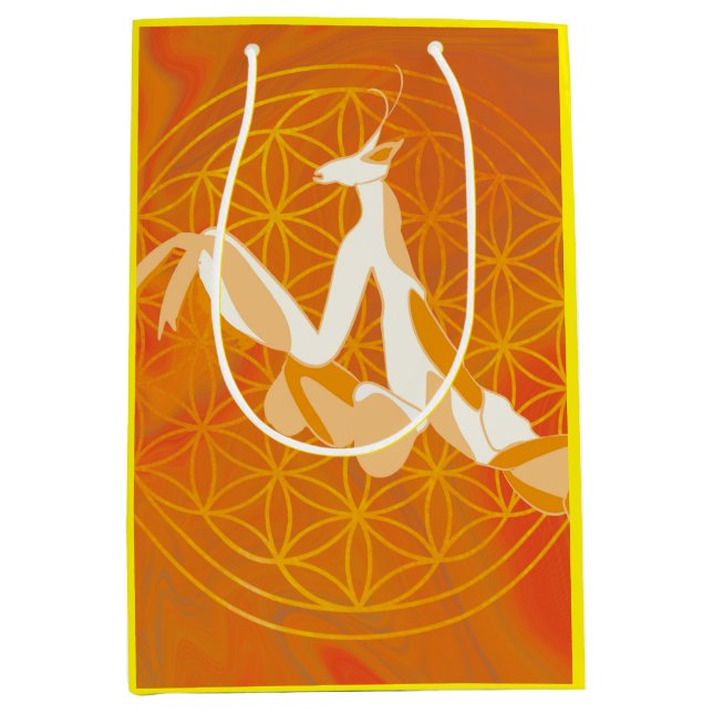 Prayismantis, Blume des Lebens, blau, mandala,zen Mittlere Geschenktüte (Vorderseite)