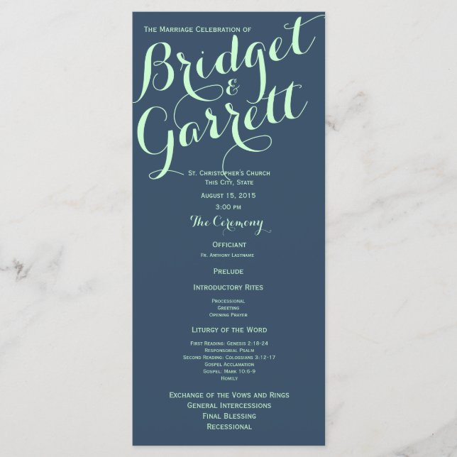 Präzise und Navy Blue Text Design Hochzeitsprogram Programm (Vorderseite)