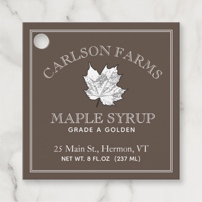 Präzisierter bearbeitungsfähiger Ahornsirup Nährwe Geschenkanhänger (Vorderseite)