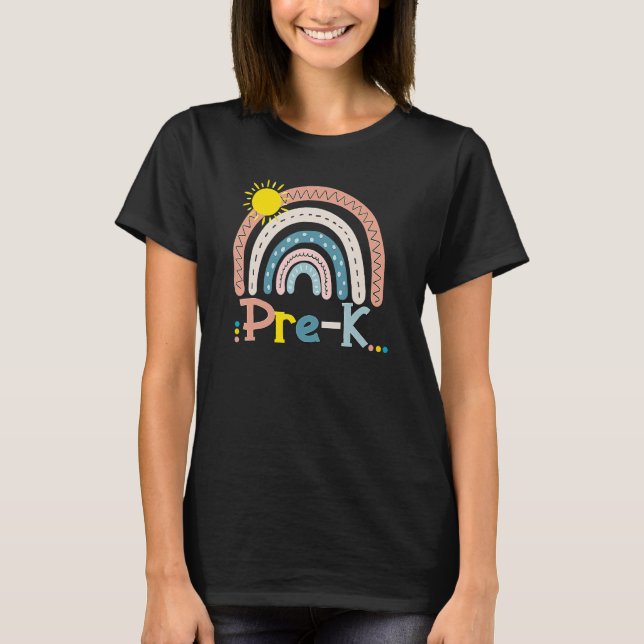 Pre K Boho Rainbow Teacher Student Happy First Day T-Shirt (Vorderseite)
