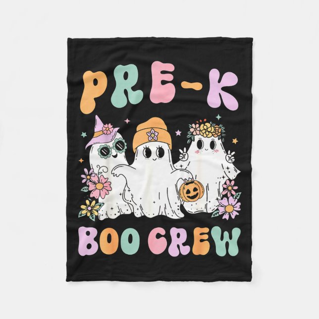 Pre-k Boo Crew Groovy Halloween Floral Ghost Pre K Fleecedecke (Vorderseite)