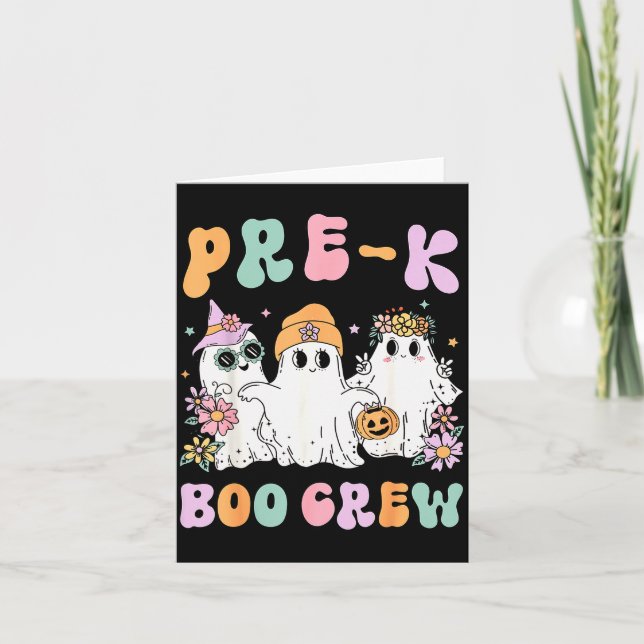 Pre-k Boo Crew Groovy Halloween Floral Ghost Pre K Karte (Vorderseite)