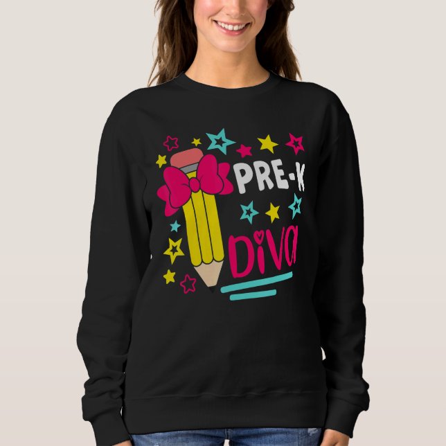Pre K Diva Girls Head Bow Star Student & Teacher P Sweatshirt (Vorderseite)