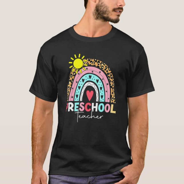 Pre-K-Lehrer Teach Preschool Boho Rainbow Leopard T-Shirt (Vorderseite)