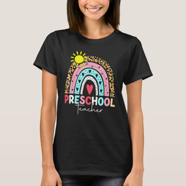 Pre-K-Lehrer Teach Preschool Boho Rainbow Leopard T-Shirt (Vorderseite)