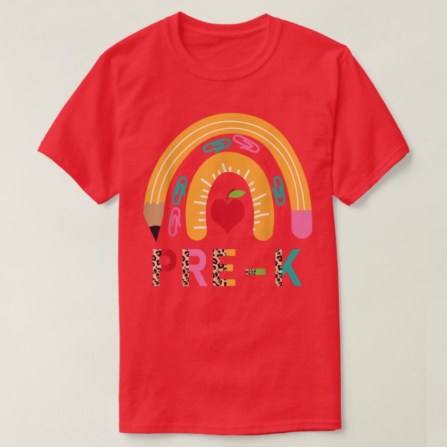 PRE-K-Lehrerin Pancil Rainbow Zurück zur Schule T- T-Shirt (Design vorne)