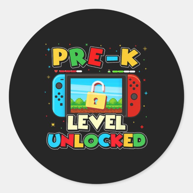 Pre-k Level Unlocked Video Gamer Boys Kids Ck To S Runder Aufkleber (Vorderseite)