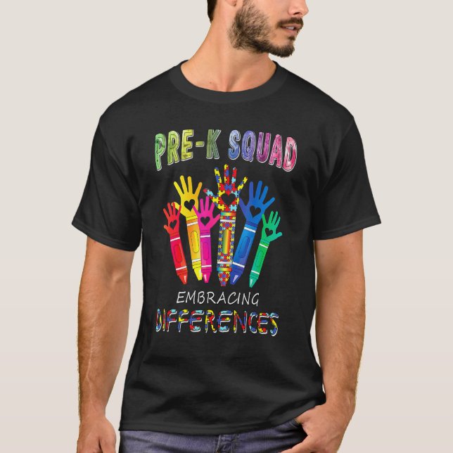Pre K Squad Embracing Differences Autism SPED Teac T-Shirt (Vorderseite)
